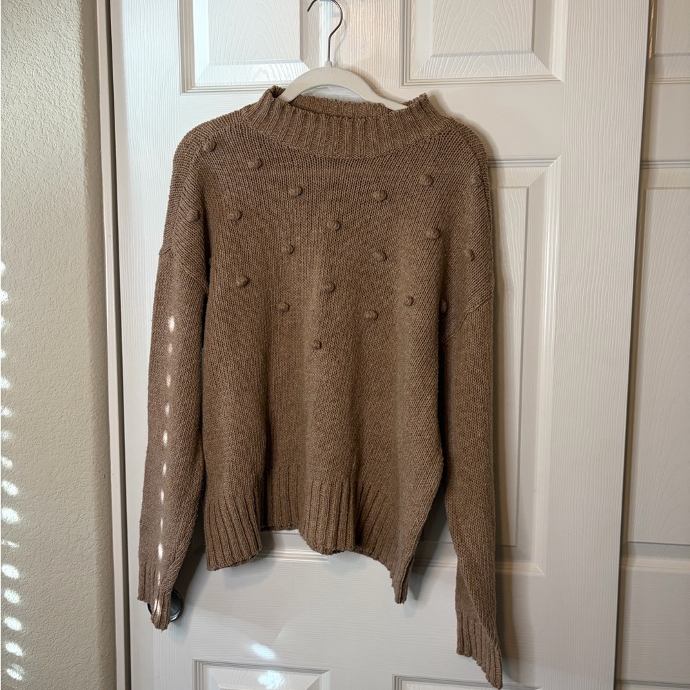 Women’s Toad & Co Wool Blend LS Mockneck Tan Sweater w/ Dot Embellishment Large